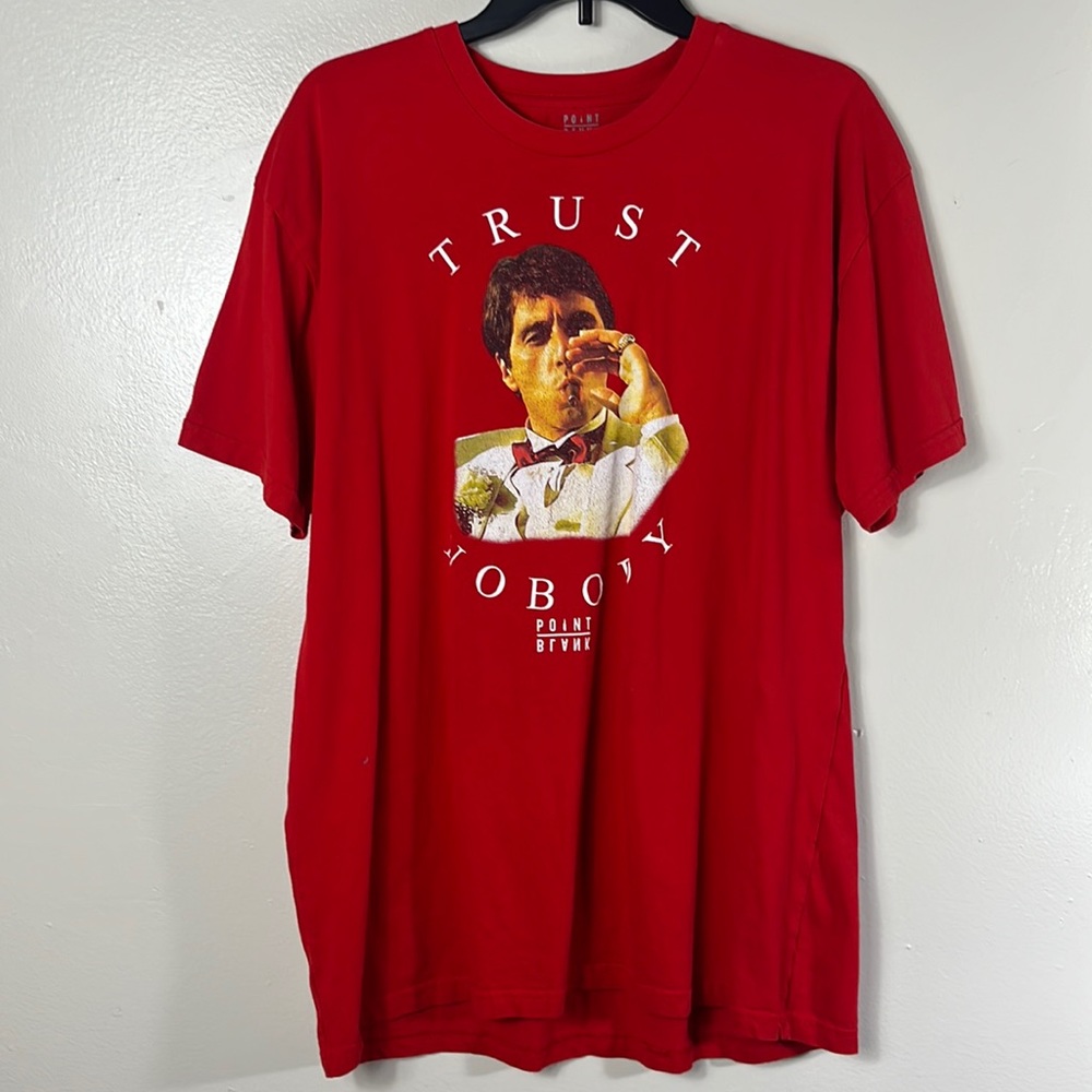 Point blank tee shirt red “ trust nobody point blank” men’s size XL